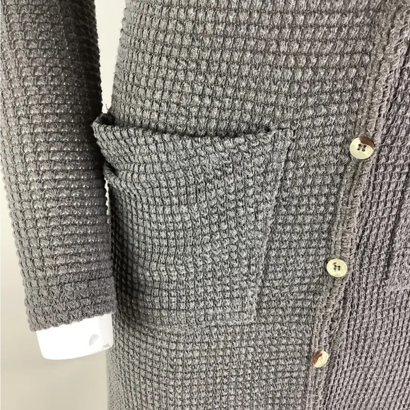 Anthropologie Sz S Thermal Sweater Dress Gray Polyester Button Front V Neck - Picture 3 of 7